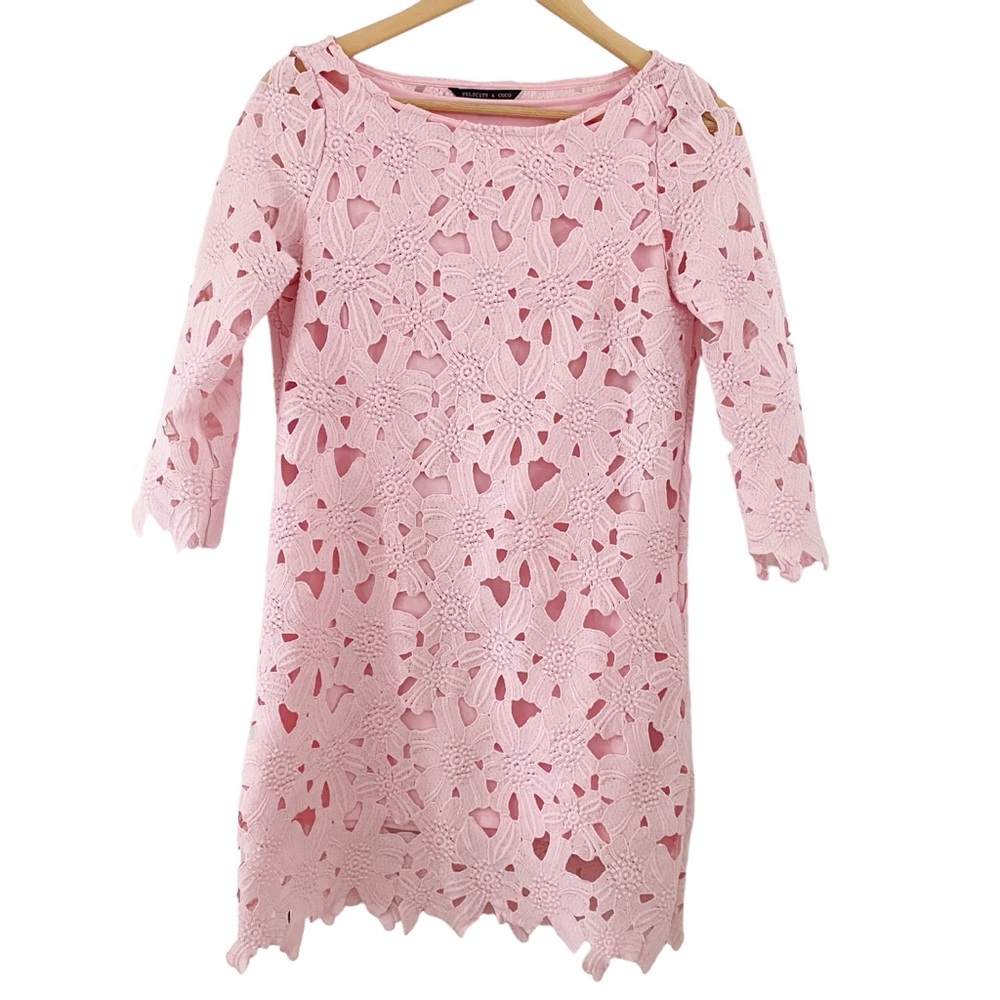 FELICITY & COCO Dress Pink Lace Shift 3/4 Sleeves Shabby Chic Size Small
